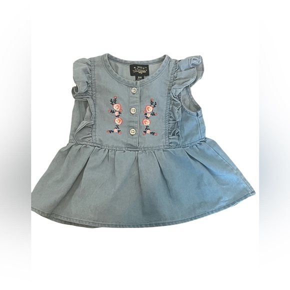 Destiny Girl’s Floral Embroidered Denim Dress with Floral Leggings. 24M. Good Co - Picture 2 of 6